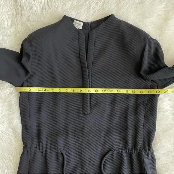 VTG Armani Collezioni Wool Blend Shirt Dress Cinch Waist Black Minimalist Career
