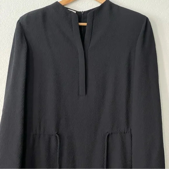 VTG Armani Collezioni Wool Blend Shirt Dress Cinch Waist Black Minimalist Career