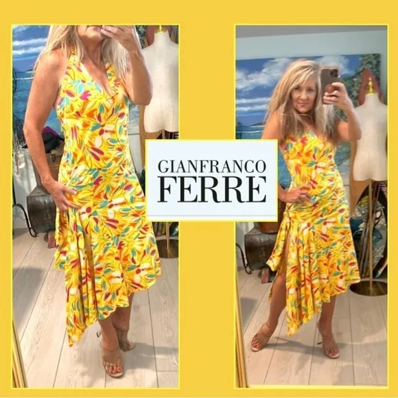 VTG GIANFRANCO FERRE’, Exclusive Luxury Italian Elegant Dress, Vibrant, Unique