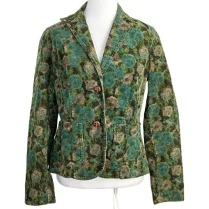 VTG Liz Claiborne Green/Brown Floral Printed Elbow Patch Corduroy Jacket Small