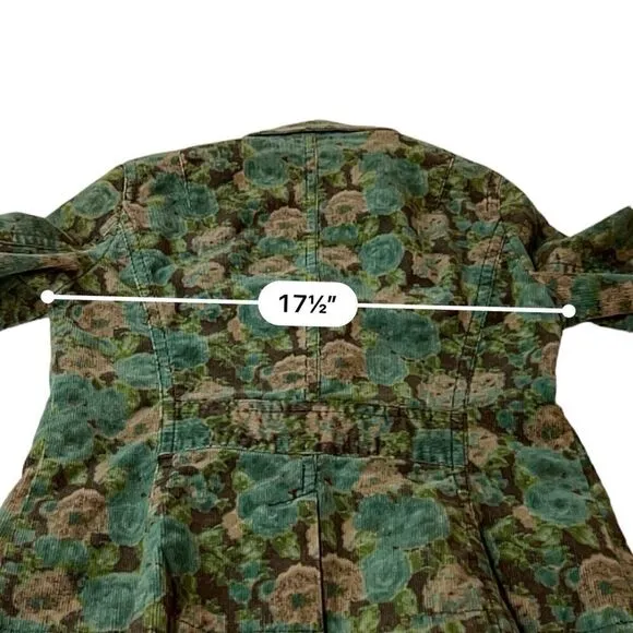 VTG Liz Claiborne Green/Brown Floral Printed Elbow Patch Corduroy Jacket Small