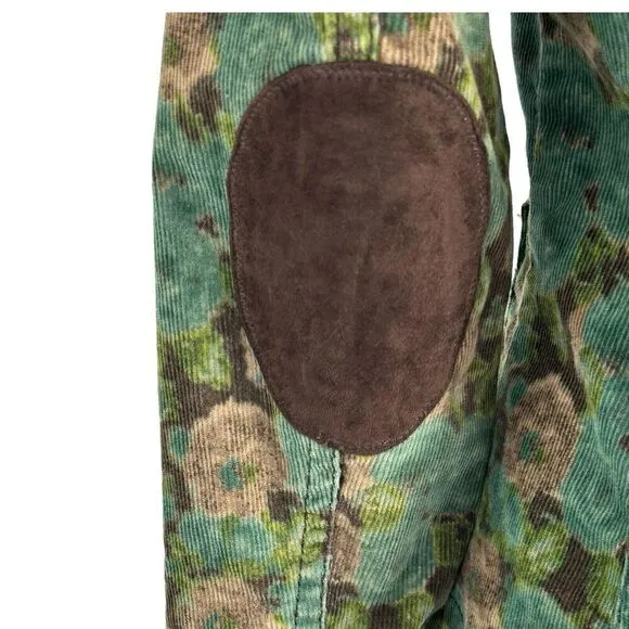 VTG Liz Claiborne Green/Brown Floral Printed Elbow Patch Corduroy Jacket Small