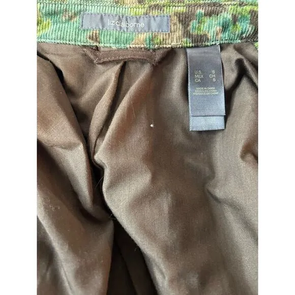 VTG Liz Claiborne Green/Brown Floral Printed Elbow Patch Corduroy Jacket Small