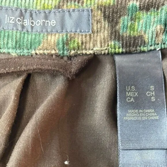 VTG Liz Claiborne Green/Brown Floral Printed Elbow Patch Corduroy Jacket Small