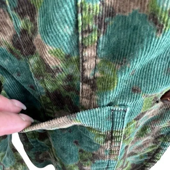 VTG Liz Claiborne Green/Brown Floral Printed Elbow Patch Corduroy Jacket Small