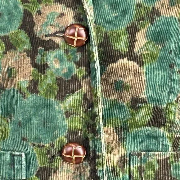 VTG Liz Claiborne Green/Brown Floral Printed Elbow Patch Corduroy Jacket Small