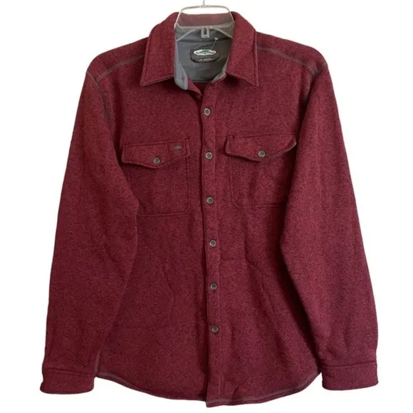 Warm Layering Shirt Jacket Fleece Lined Shacket Red Gray Button Up Size Large