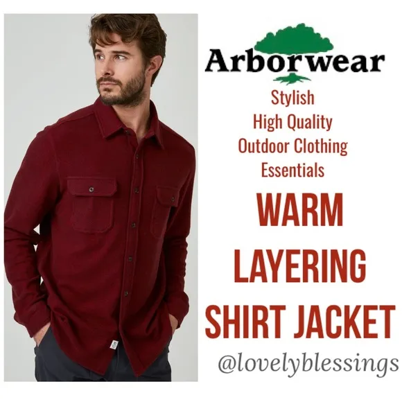 Warm Layering Shirt Jacket Fleece Lined Shacket Red Gray Button Up Size Large