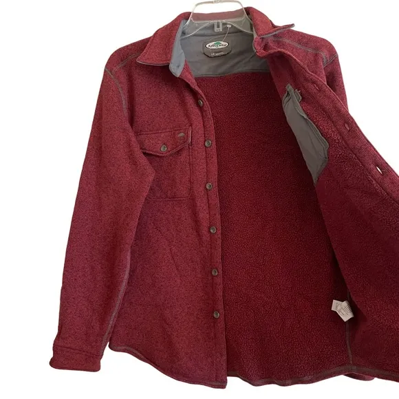 Warm Layering Shirt Jacket Fleece Lined Shacket Red Gray Button Up Size Large