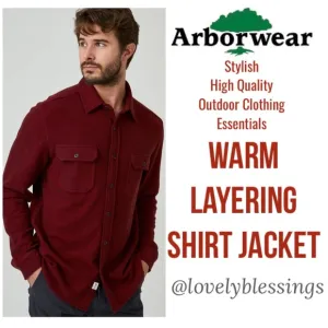 Warm Layering Shirt Jacket Fleece Lined Shacket Red Gray Button Up Size Large