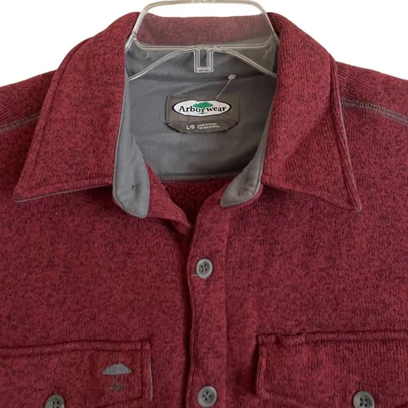 Warm Layering Shirt Jacket Fleece Lined Shacket Red Gray Button Up Size Large