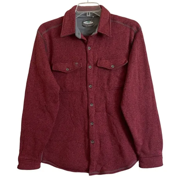 Warm Layering Shirt Jacket Fleece Lined Shacket Red Gray Button Up Size Large