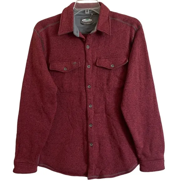 Warm Layering Shirt Jacket Fleece Lined Shacket Red Gray Button Up Size Large