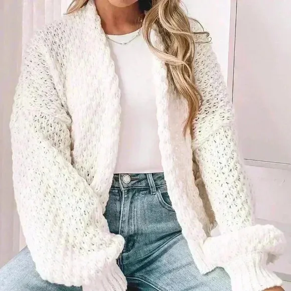 White Casual Women's Long Sleeve Minimalist Cardigan