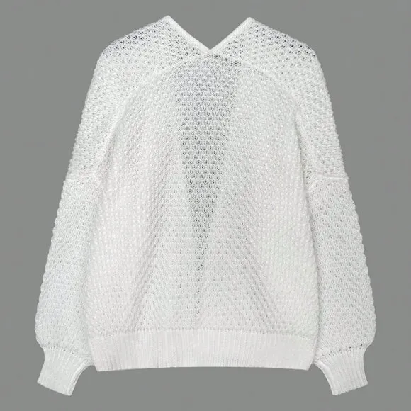 White Casual Women's Minimalist Long Sleeve Cardigan