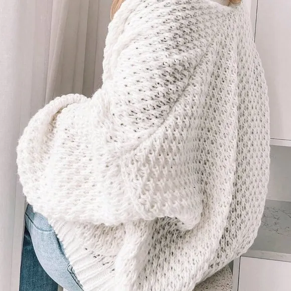 White Casual Women's Minimalist Long Sleeve Cardigan