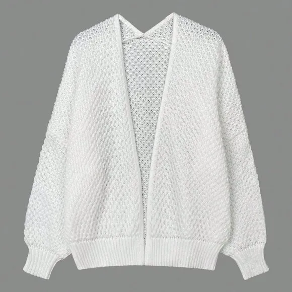 White Casual Women's Minimalist Long Sleeve Cardigan