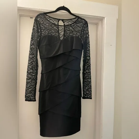 White House black market black mini dress sheer long sleeves size 4