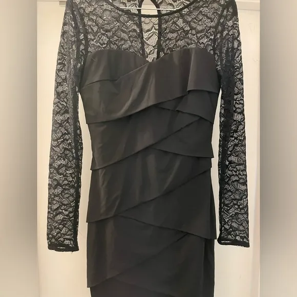 White House black market black mini dress sheer long sleeves size 4