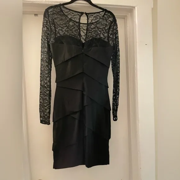 White House black market black mini dress sheer long sleeves size 4