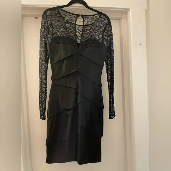 White House black market black mini dress sheer long sleeves size 4