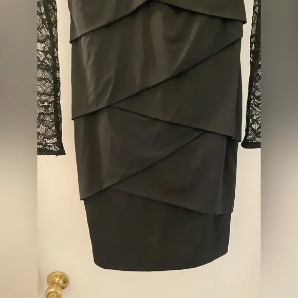 White House black market black mini dress sheer long sleeves size 4