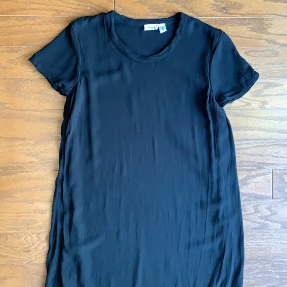 WILT Short Sleeve Black Dress Asymmetrical Hem LBD Minimalist Size XS