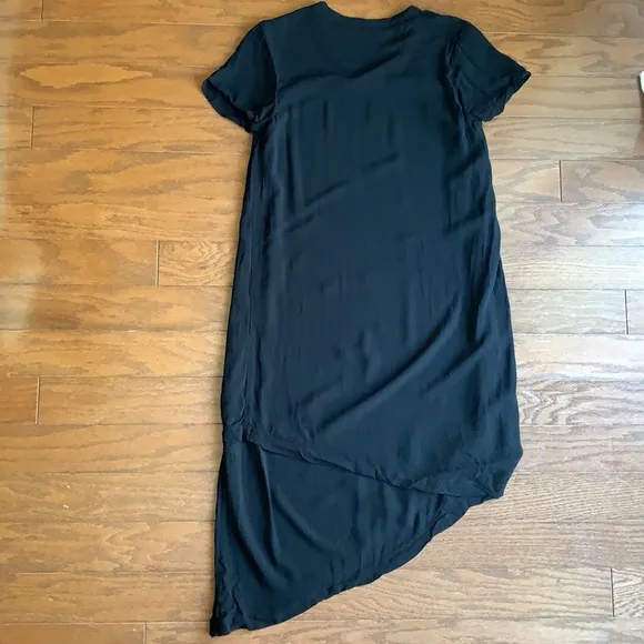 WILT Short Sleeve Black Dress Asymmetrical Hem LBD Minimalist Size XS