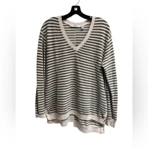 WILT Women’s Cream and Grey Striped V-Neck Sweater Shirt - Size Medium