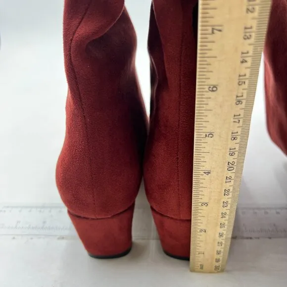 Wine Stretchy Knee High Boots Square Toe Kitten Heel Autumn Winter Tall Boots