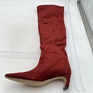 Wine Stretchy Knee High Boots Square Toe Kitten Heel Autumn Winter Tall Boots