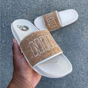 WMNS NIKE OFFCOURT SLIDE WOODY WOOD OFF WOODGRAIN COURT FLIP FLOP SANDAL WHITE