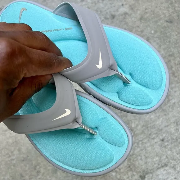 WMNS NIKE ULTRA COMFORT THONG SANDAL GRAY GREY HOT MINT TEAL FOOTBEDS FLIP FLOPS