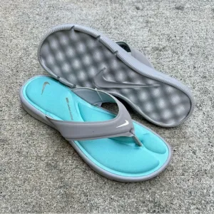 WMNS NIKE ULTRA COMFORT THONG SANDAL GRAY GREY HOT MINT TEAL FOOTBEDS FLIP FLOPS