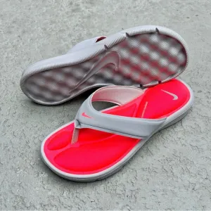 WMNS NIKE ULTRA COMFORTTHONG SANDAL GRAY GREY HOT PINK FOOTBEDS
