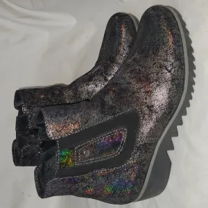Wolky* Leather* Basky* Iridescent Black* Wedge Boots* Sz EU40/US9.5
