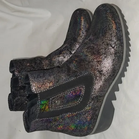 Wolky* Leather* Basky* Iridescent Black* Wedge Boots* Sz EU40/US9.5