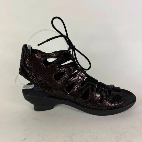 Wolky Seminyak Strappy Sandals Women's 7 Gladiator Black Leather Lace Up Comfort