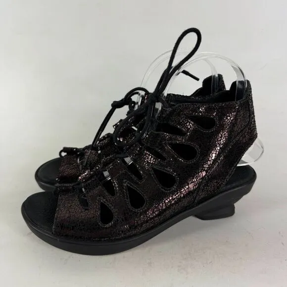 Wolky Seminyak Strappy Sandals Women's 7 Gladiator Black Leather Lace Up Comfort