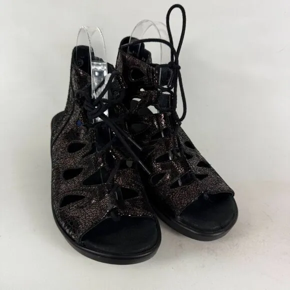 Wolky Seminyak Strappy Sandals Women's 7 Gladiator Black Leather Lace Up Comfort