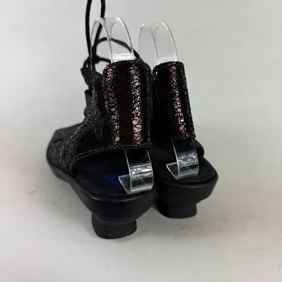 Wolky Seminyak Strappy Sandals Women's 7 Gladiator Black Leather Lace Up Comfort