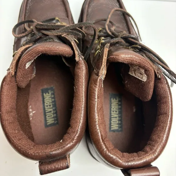 Wolverine Brown Leather Moc-Toe Work Boots Lace-up Mens size 11 06674
