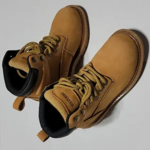 WOLVERINE LEATHER WATERPROOF STEEL TOE MUSTARD LACE-UP FLOORHAND WORK BOOTS 5.5W