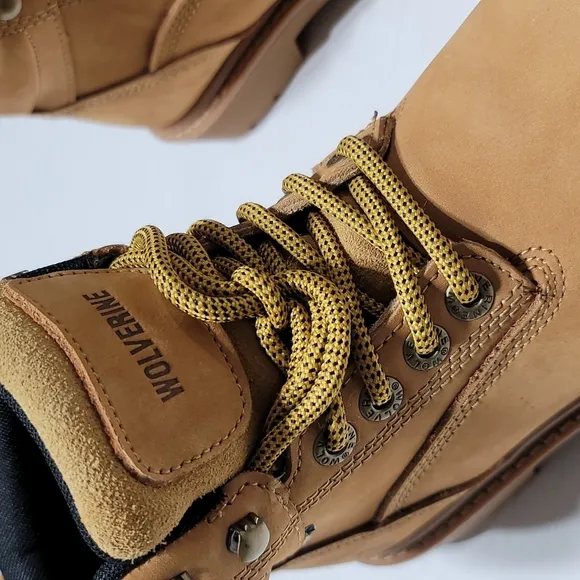 WOLVERINE LEATHER WATERPROOF STEEL TOE MUSTARD LACE-UP FLOORHAND WORK BOOTS 5.5W