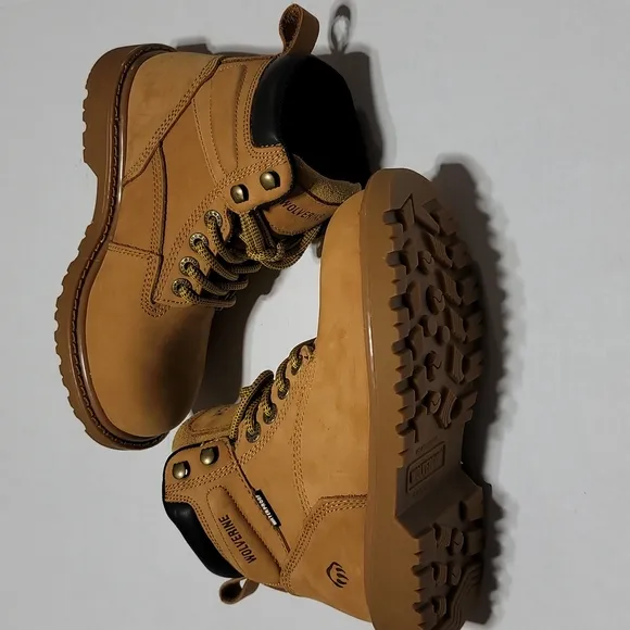 WOLVERINE LEATHER WATERPROOF STEEL TOE MUSTARD LACE-UP FLOORHAND WORK BOOTS 5.5W