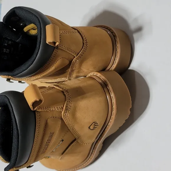 WOLVERINE LEATHER WATERPROOF STEEL TOE MUSTARD LACE-UP FLOORHAND WORK BOOTS 5.5W