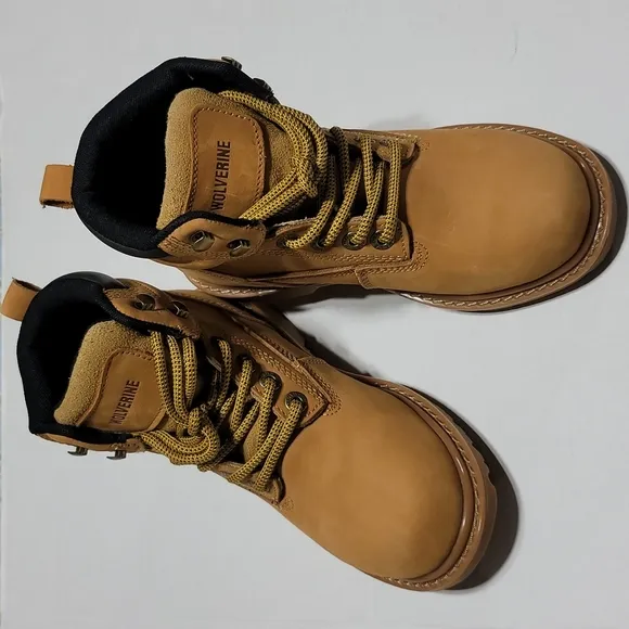 WOLVERINE LEATHER WATERPROOF STEEL TOE MUSTARD LACE-UP FLOORHAND WORK BOOTS 5.5W
