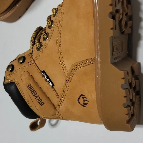 WOLVERINE LEATHER WATERPROOF STEEL TOE MUSTARD LACE-UP FLOORHAND WORK BOOTS 5.5W