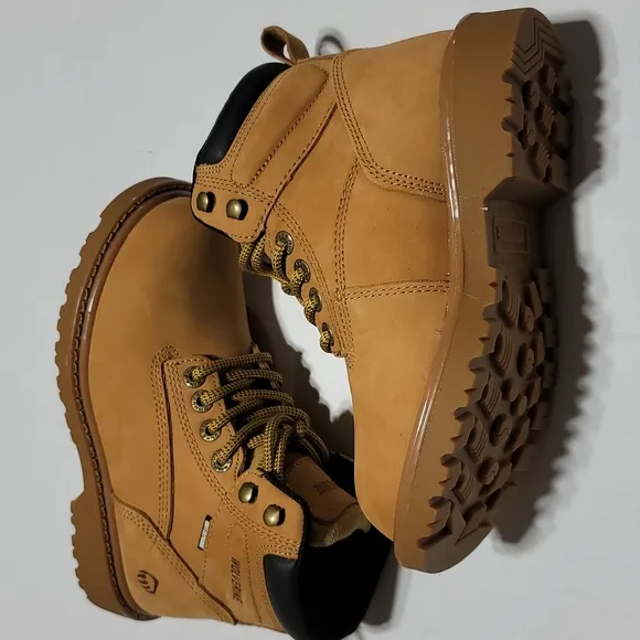 WOLVERINE LEATHER WATERPROOF STEEL TOE MUSTARD LACE-UP FLOORHAND WORK BOOTS 5.5W