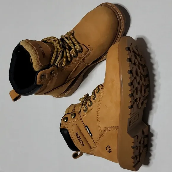 WOLVERINE LEATHER WATERPROOF STEEL TOE MUSTARD LACE-UP FLOORHAND WORK BOOTS 5.5W
